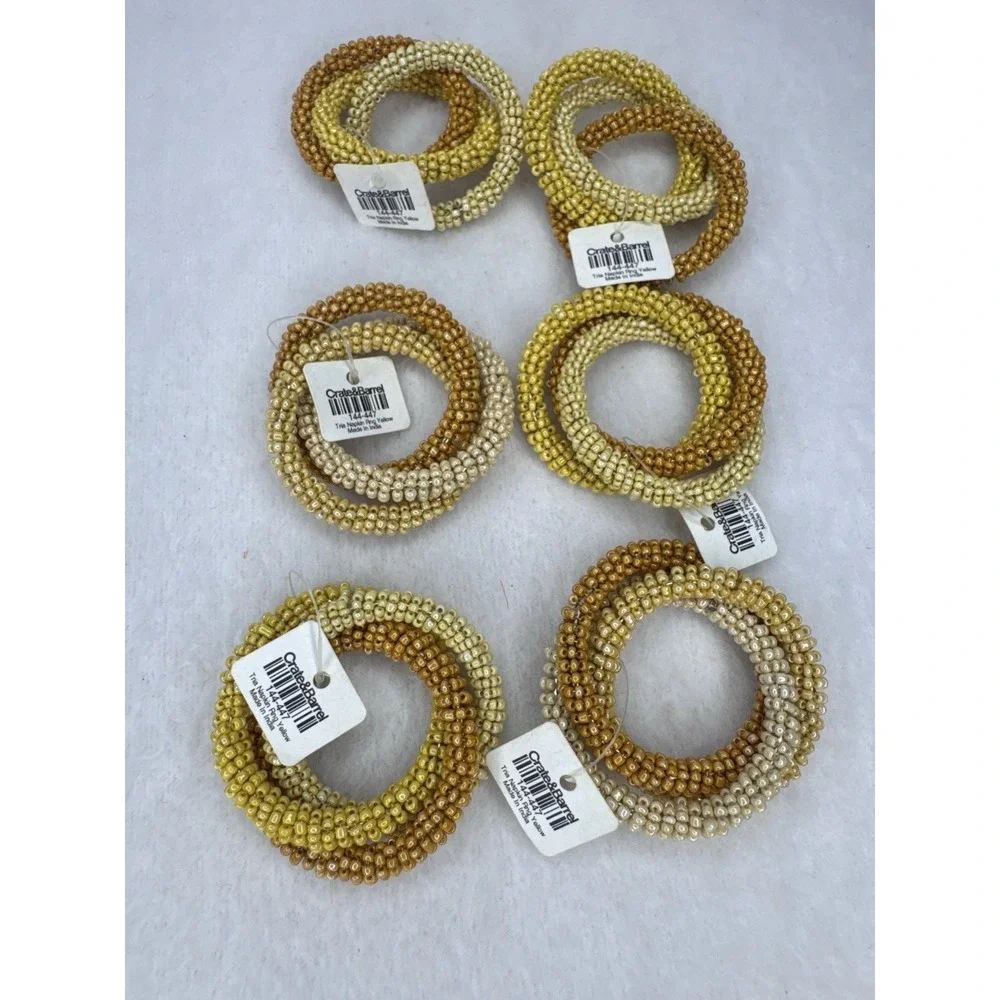 Crate & Barrel Tria Napkin Rings Yellow Set of 6 NEW